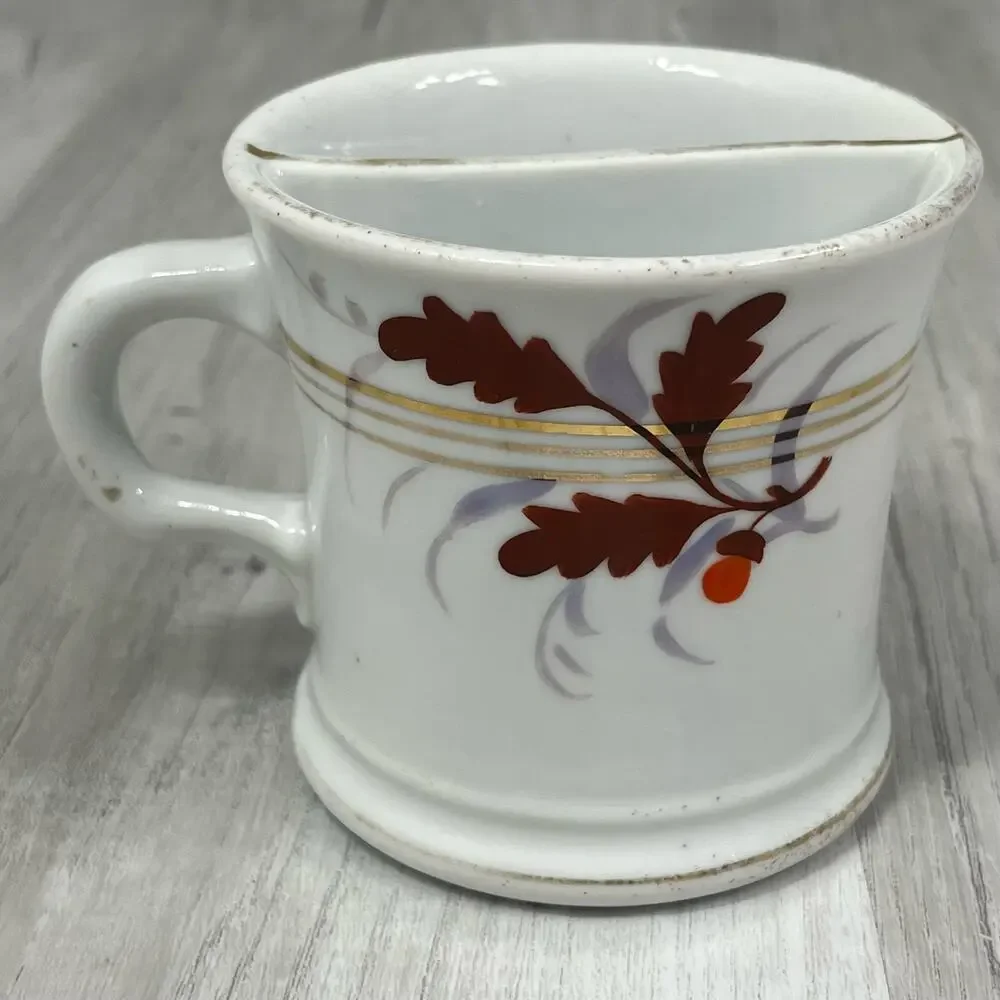 Antique Excelsior Hand Painted Porcelain Oak Leaf Acorn Shaving Scuttle Mug